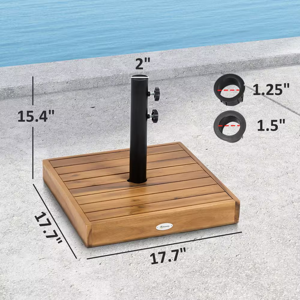 Wood Square Patio Umbrella Base, 42 Lbs. Concrete Heavy Duty Umbrella Base with Holder for 1.25 In. /1.5 In. Poles, Teak