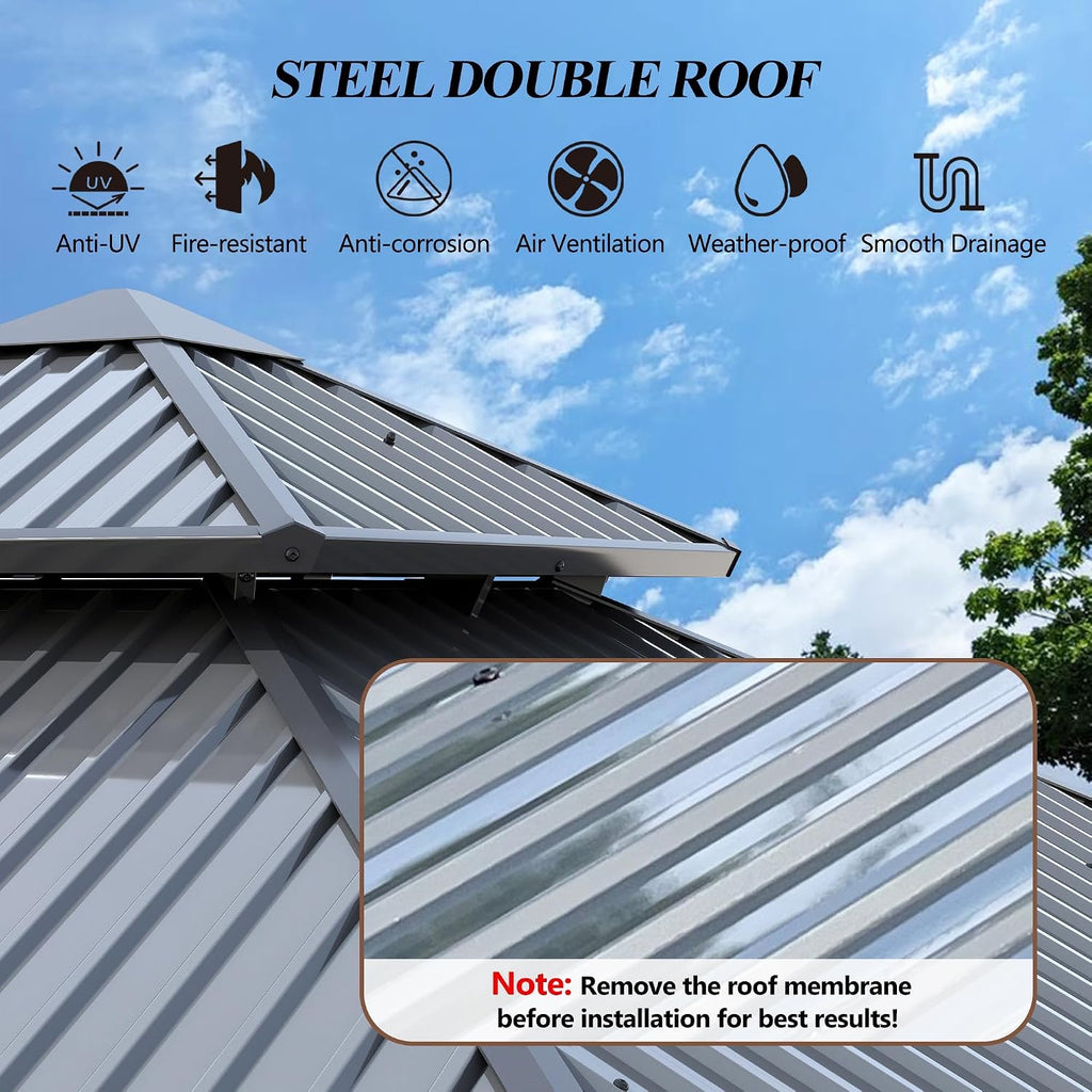 10'X10' Outdoor Hardtop Gazebo with Double Roof