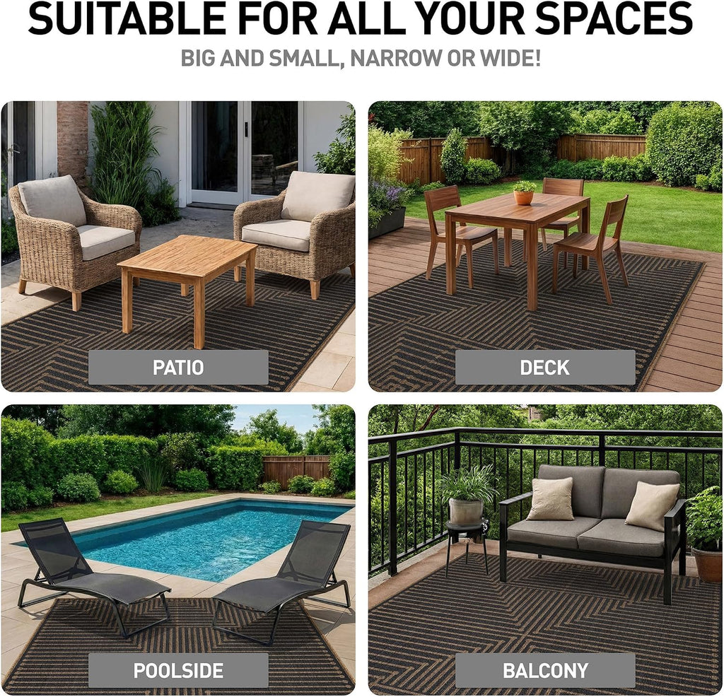 Modern Lines Indoor Outdoor Rug Dark Gray/Natural 6'6" X 9'