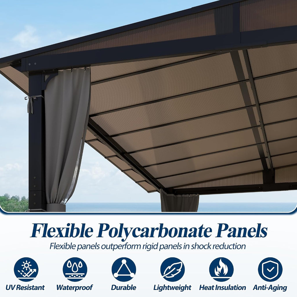 10' X 13' Outdoor Polycarbonate Lean to Gazebo Pergola