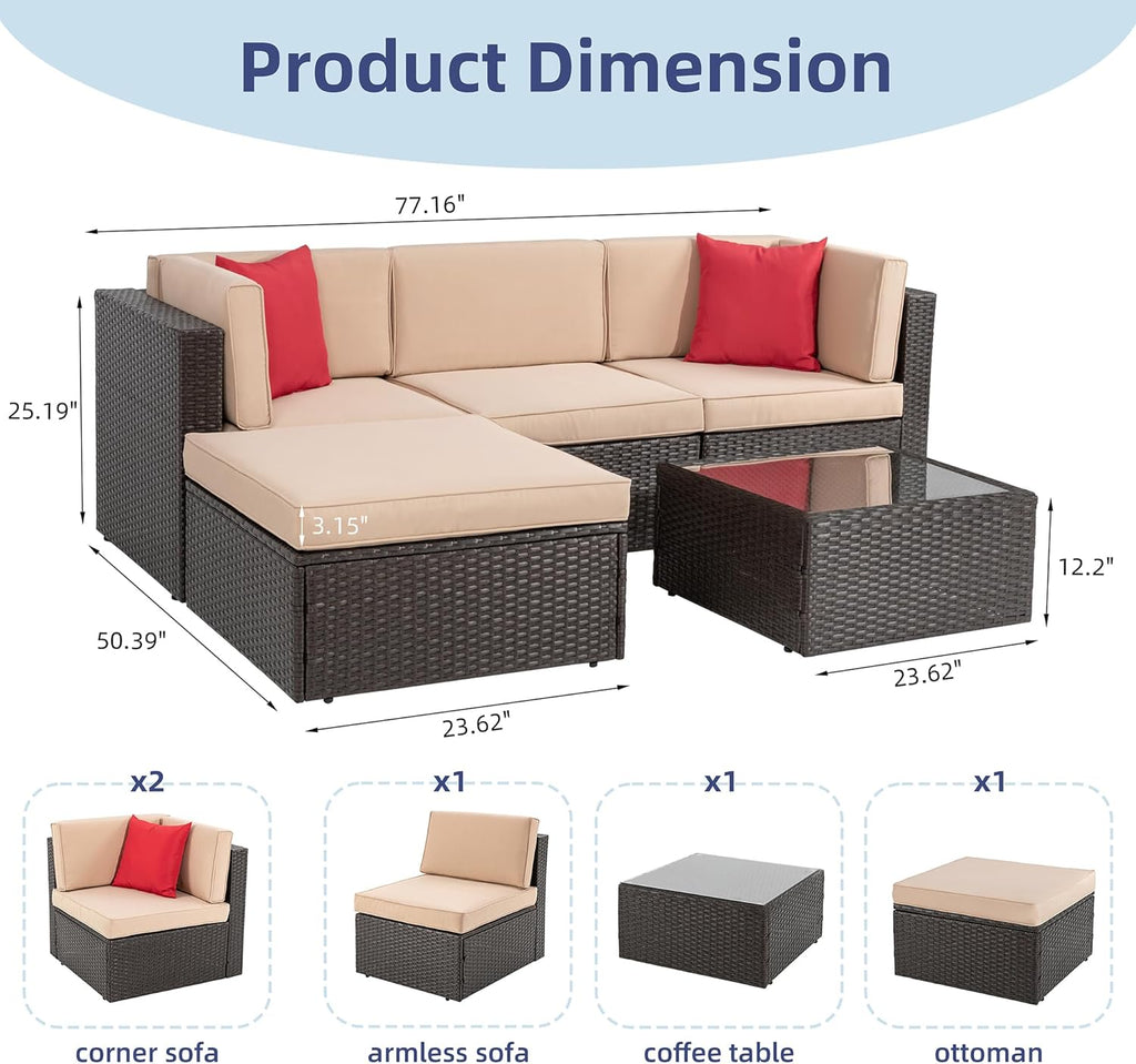 5 Piece Patio Furniture Sets, Outdoor Patio Set Sectional Sofa