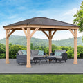10 X 12 Meridian Cedar Wood Gazebo Pavilion for Patios, Decks, Garden, Backyard, Durable, Aluminum Roof