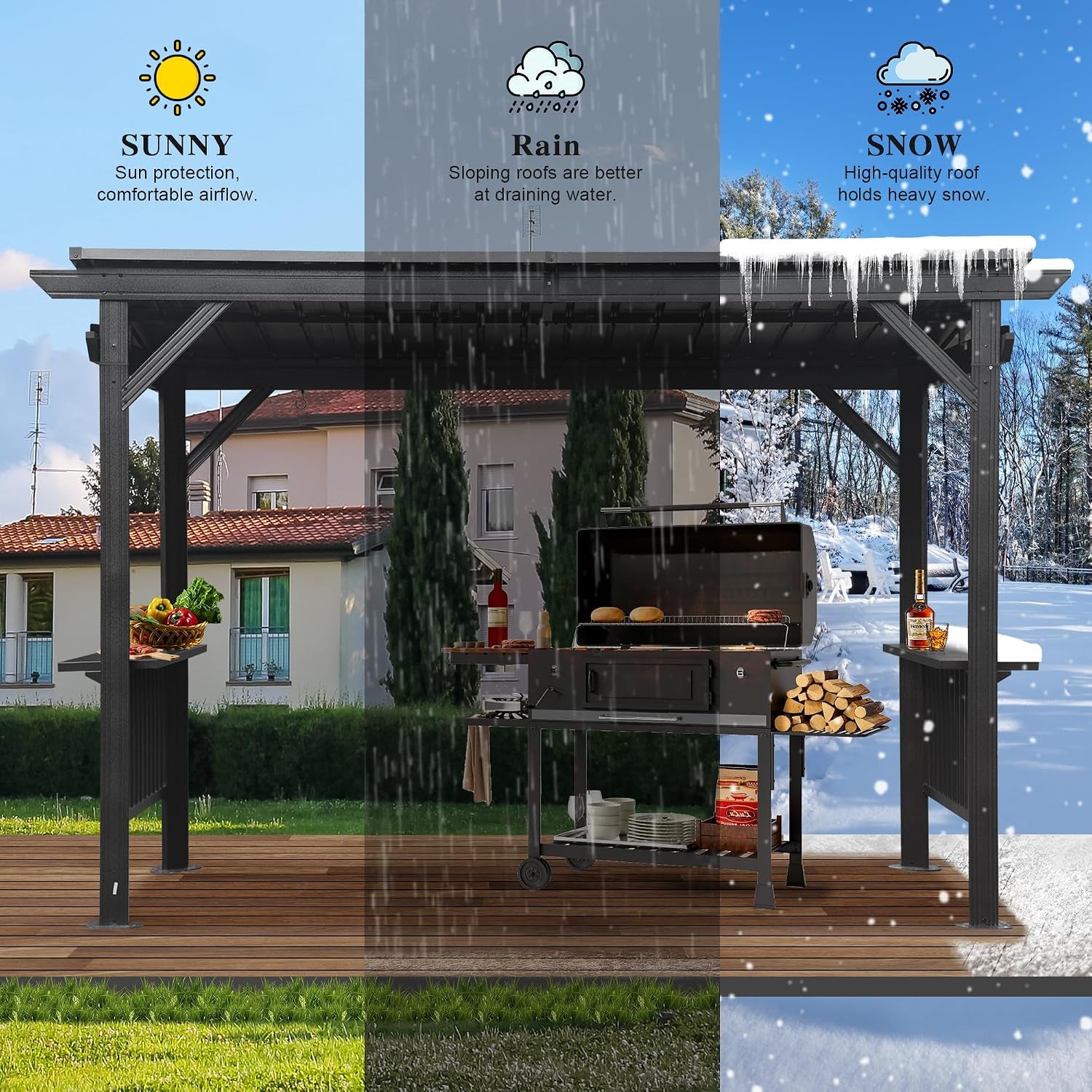 Domi 6.5X12Ft Hardtop Grill Gazebo, Outdoor BBQ Gazebo with 2 Side Shelves