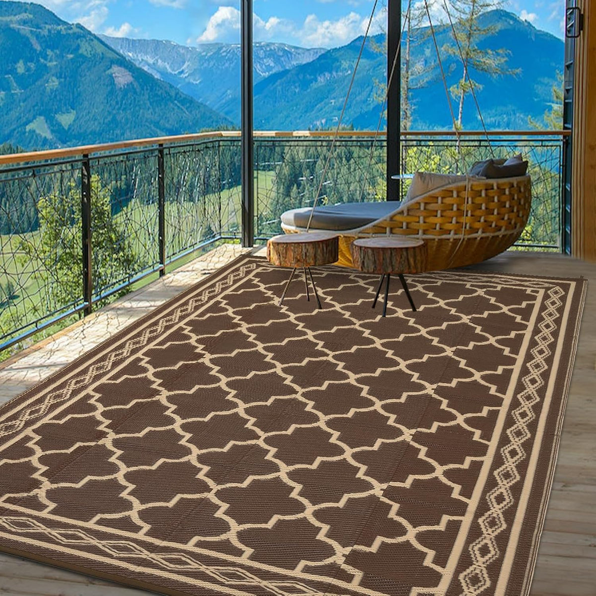 10X14 Outdoor Rug Waterproof Reversible Patio Rug Brown/Coffee