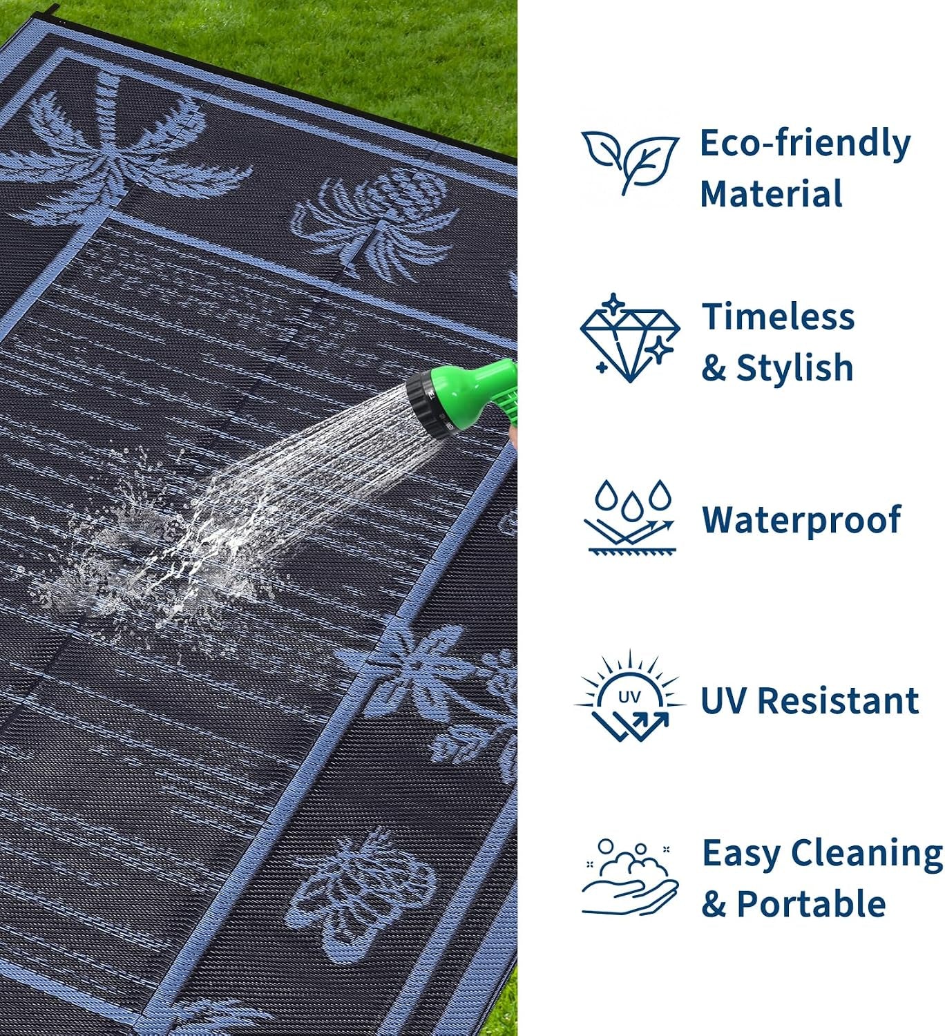 Outdoor Rug 8X10 Waterproof for Patios, Reversible Plastic Straw Rug, Tropical Leaf Indoor Outdoor Rugs, Large Area Rug for RV, Camping, Deck, Picnic Mat, outside Carpet