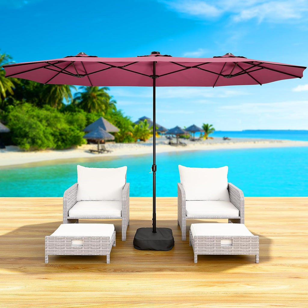 15FT Double-Sided Patio Umbrella with Base Included, Large Outdoor Rectangular Market Umbrella for Backyard, Poolside, Lawn & Garden