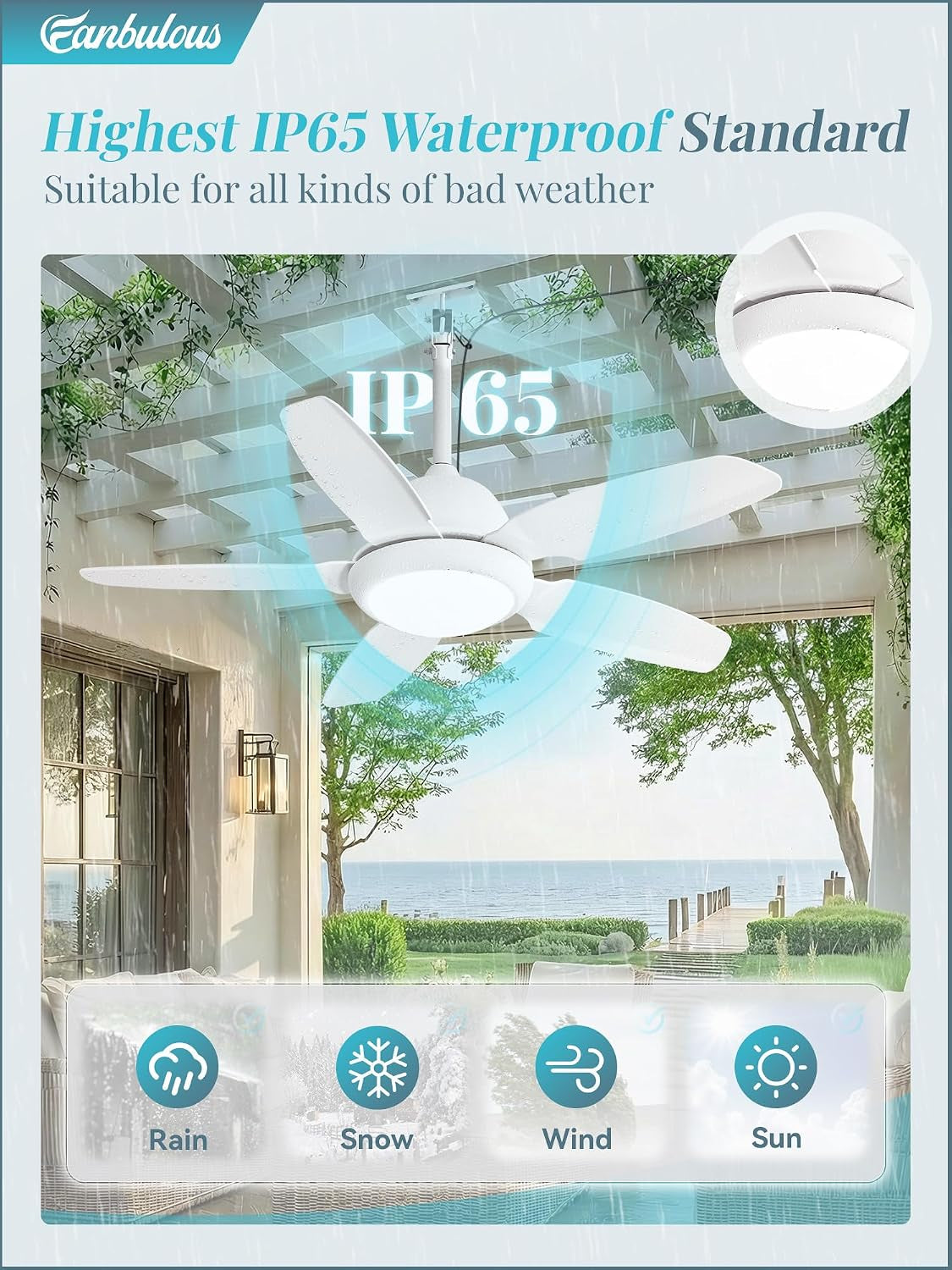 42 Inch Waterproof Outdoor Ceiling Fan with Light for Patio,White