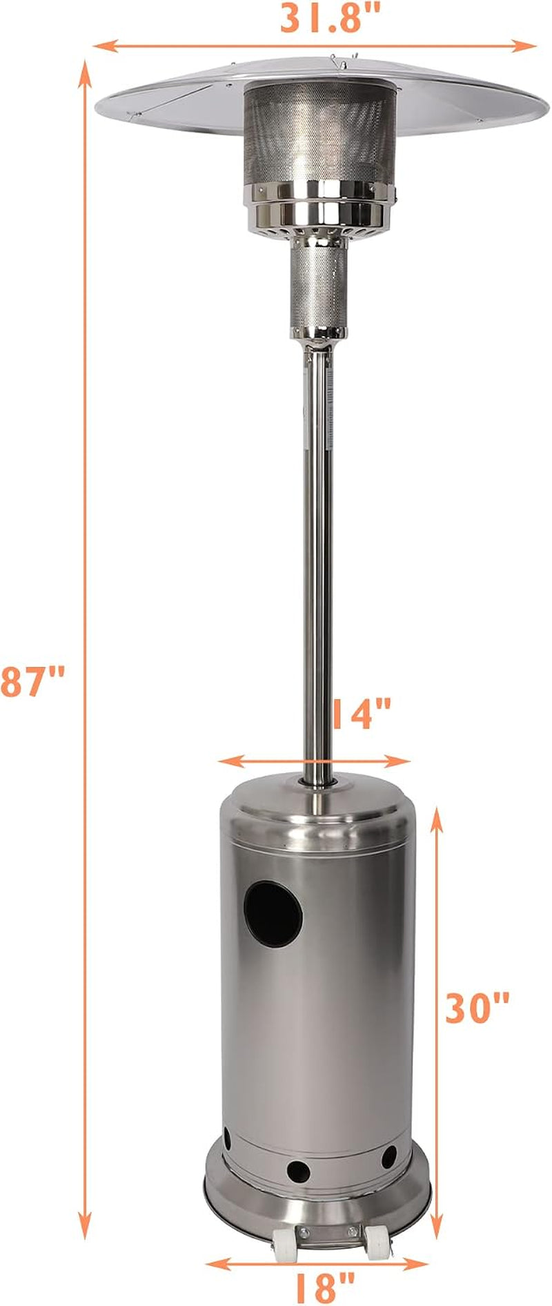 Stainless Steel Outdoor Heaters for Patio, LP Propane Heater Standing with Anti-Tilt Switch for Garden Wedding Party (Silver)