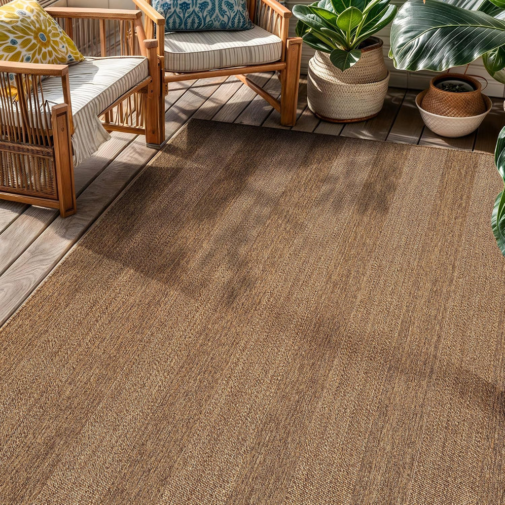 Modern Striped Indoor Outdoor Rug Natural/Jute 4' X 6'