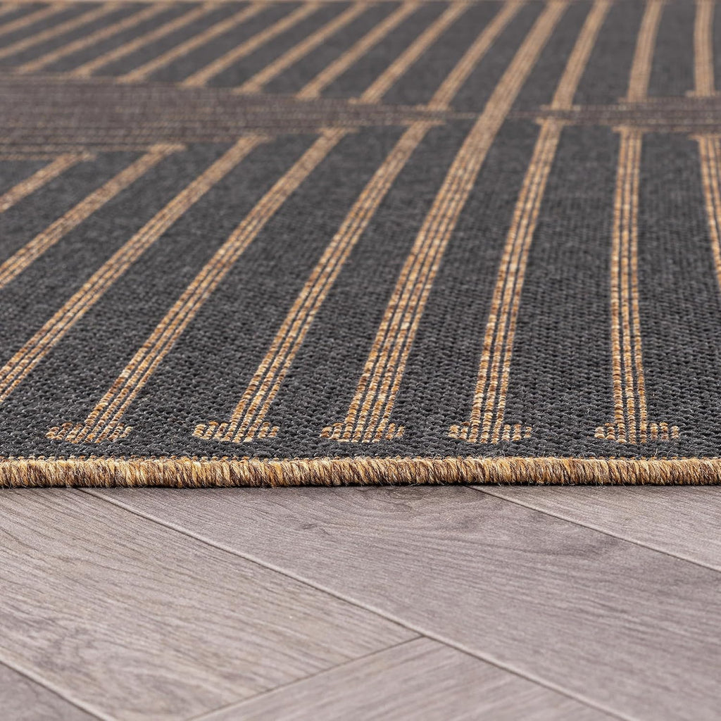 Modern Lines Indoor Outdoor Rug Dark Gray/Natural 6'6" X 9'