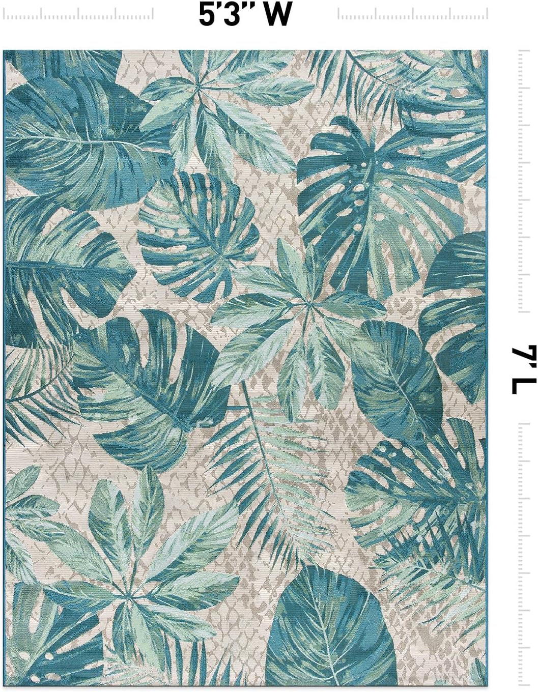 Indoor/Outdoor Contemporary Floral Tropical Area Rug Blue 5'3" X 7'