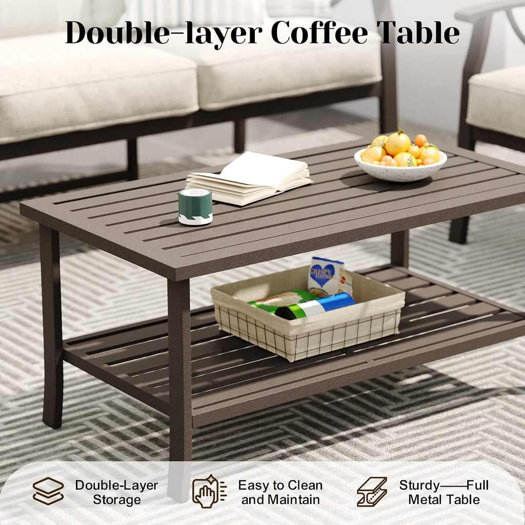7-Pieces Outdoor Patio Furniture Set, Outdoor Metal Sectional Furniture with Cushions, Outdoor Conversation Seating Set with Coffee Table for Backyard,Garden, Balcony, Deck, Backyard, Khaki