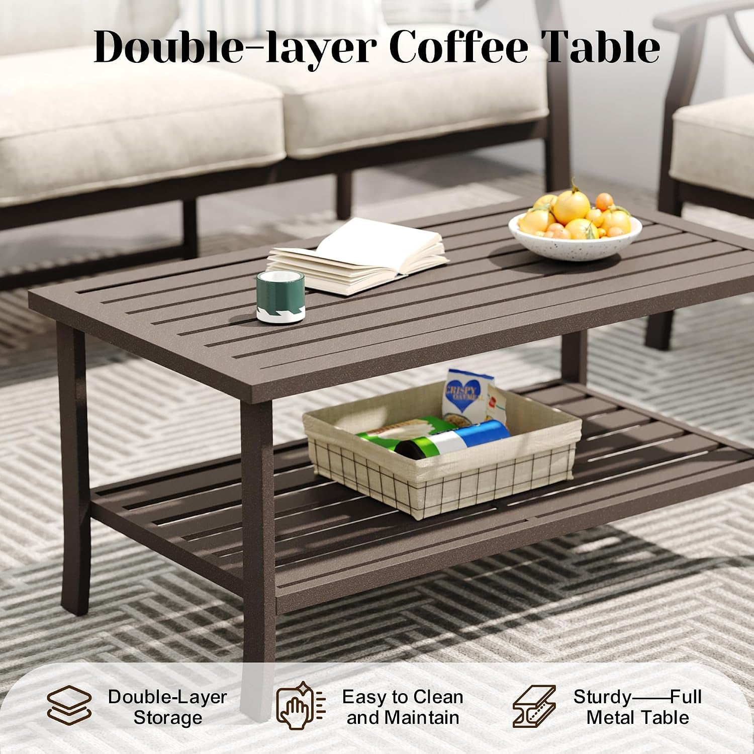 7-Pieces Outdoor Patio Furniture Set, Outdoor Metal Sectional Furniture with Cushions, Outdoor Conversation Seating Set with Coffee Table for Backyard,Garden, Balcony, Deck, Backyard, Khaki