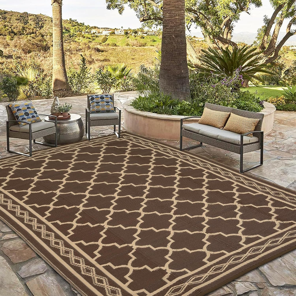 10X14 Outdoor Rug Waterproof Reversible Patio Rug Brown/Coffee