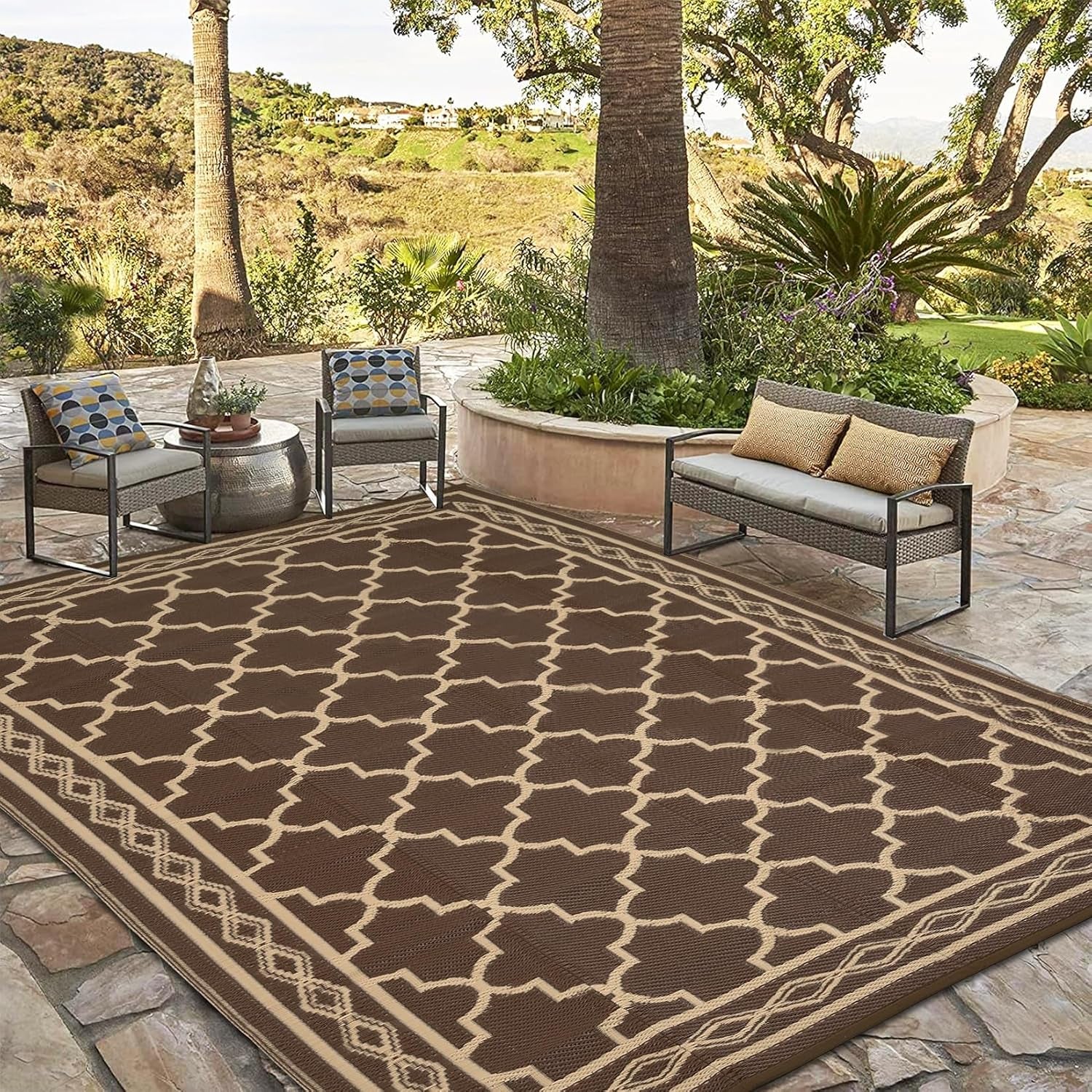 10X14 Outdoor Rug Waterproof Reversible Patio Rug Brown/Coffee