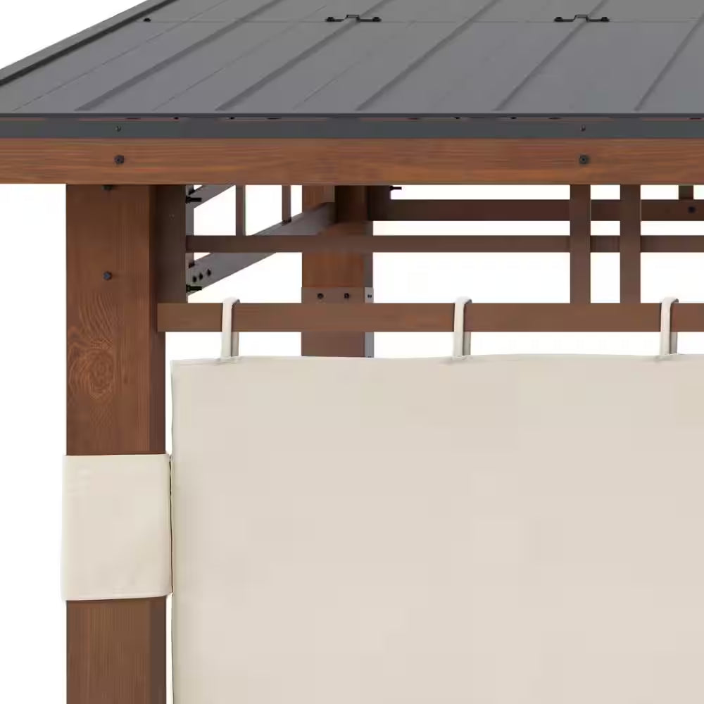 Chandler 10 Ft. X 12 Ft. Brown Cedar Wooden Gazebo Pavilion with Hard Top Iron Slope Roof Grill Gazebo