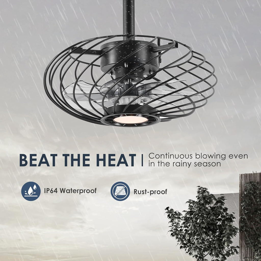 15" Black Outdoor Ceiling Fan with Remote Dimmable Light
