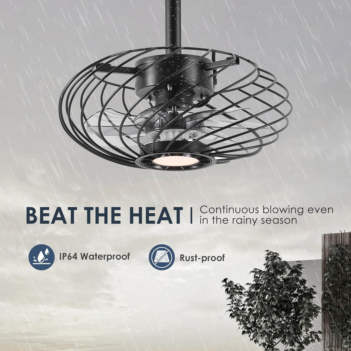 15" Black Outdoor Ceiling Fan with Remote Dimmable Light