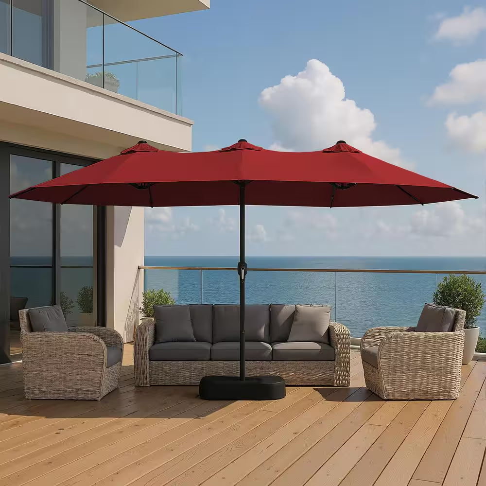 15 Ft. Market Patio Umbrella with Crank, UPF50+ Polyester Canopy and Weighted Base in Chili Red