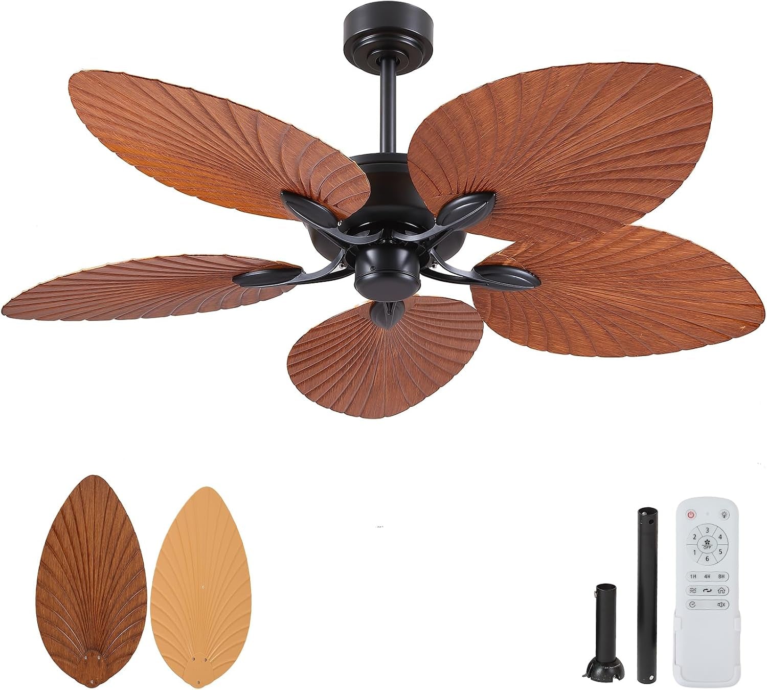 52 Inch Waterproof Outdoor Palm Leaf Ceiling Fans without Lights and Remote