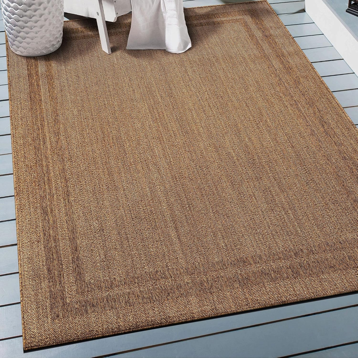 Modern Stripe Border Indoor Outdoor Rug Natural/Jute 4' X 6'