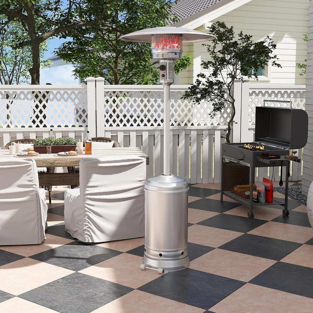 Stainless Steel Outdoor Heaters for Patio, LP Propane Heater Standing with Anti-Tilt Switch for Garden Wedding Party (Silver)