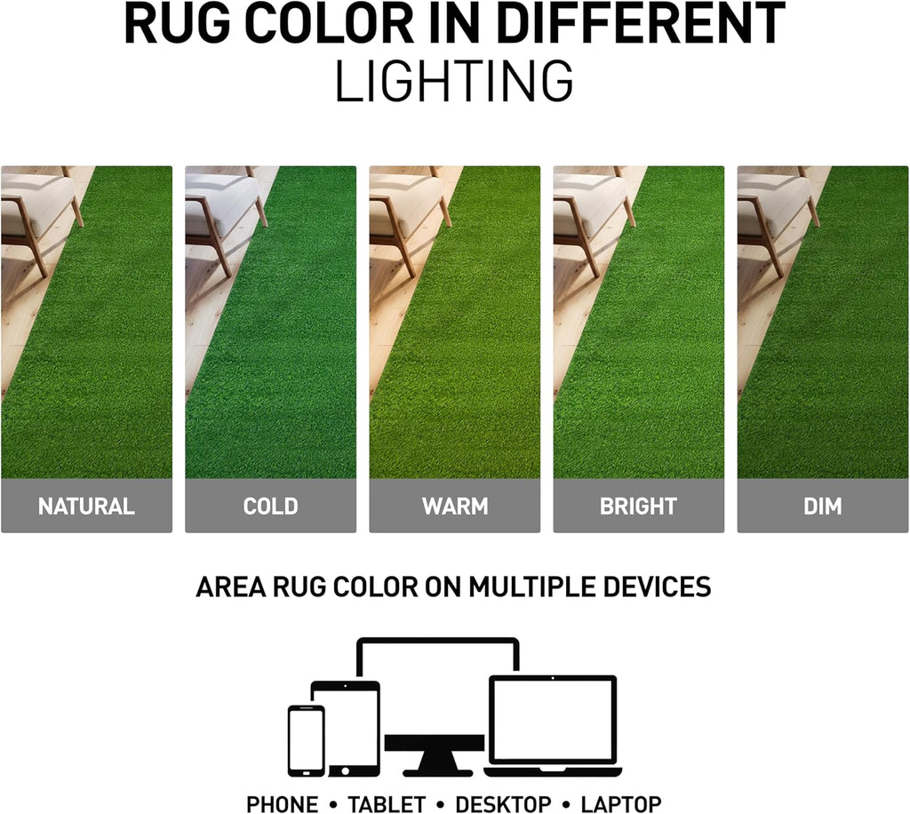Solid Grass Turf Indoor Outdoor Rug Green 2'7" X 6'