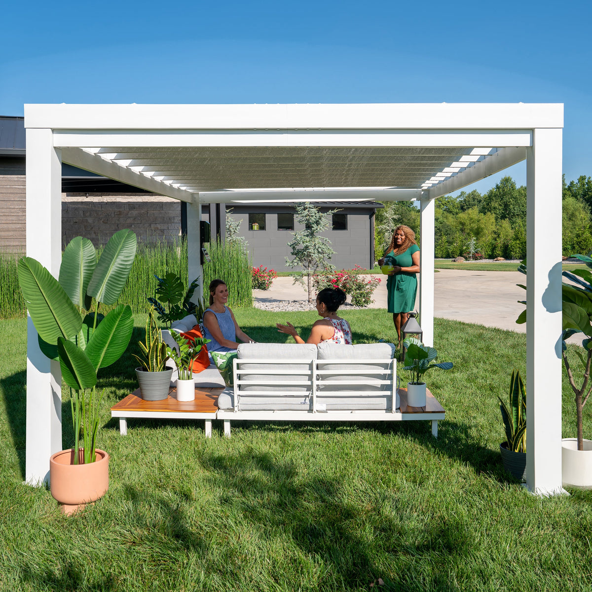 14x12 Windham Modern Steel Pergola w/ Sail Shade Soft