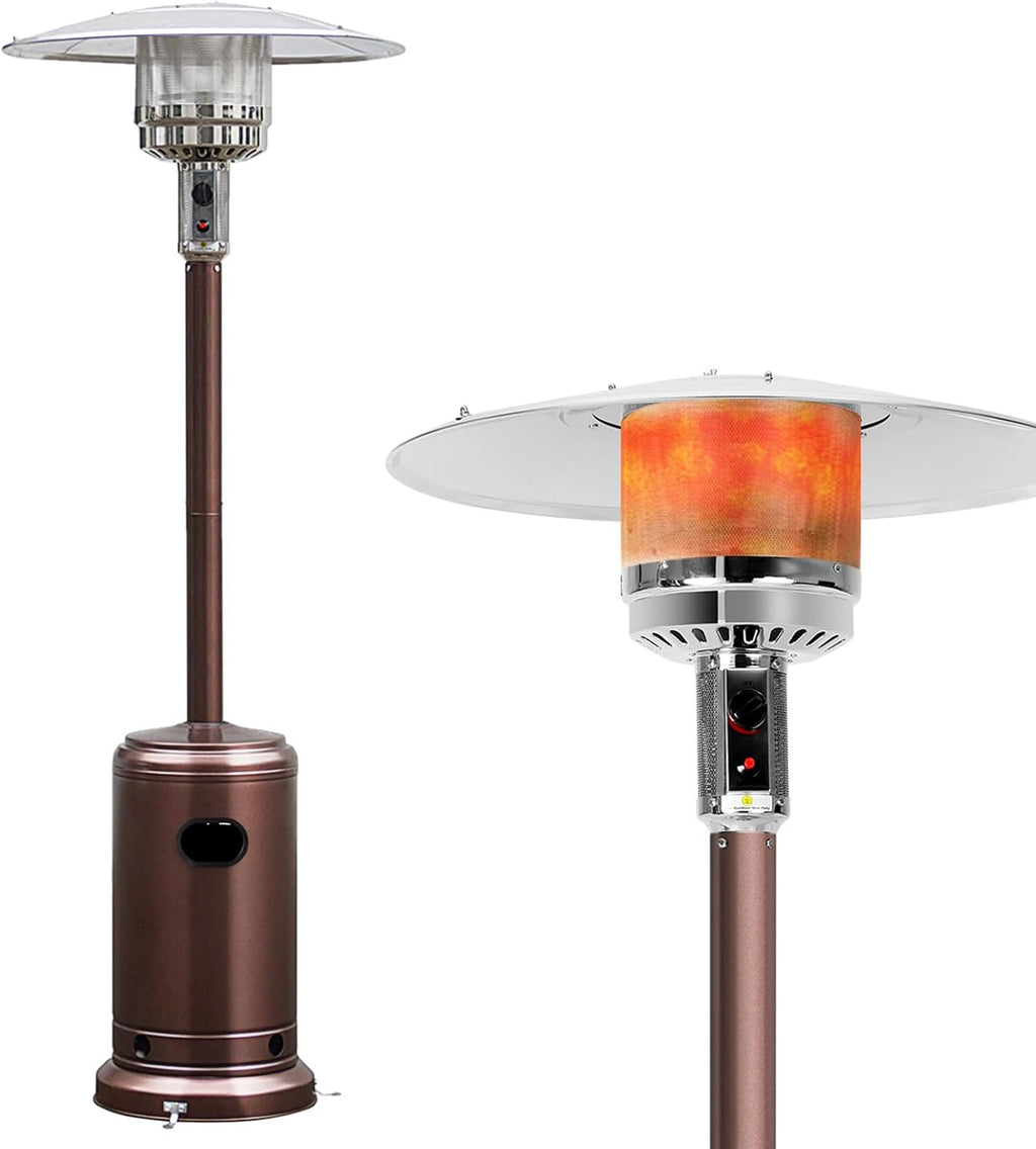 Patio Heater, 48,000 BTU Outdoor Propane Heater with Wheels, Reflective Cover, Triple-Over Protection, Portable Stainless Steel Patio Heater for Outdoor Use Garden, Bronze