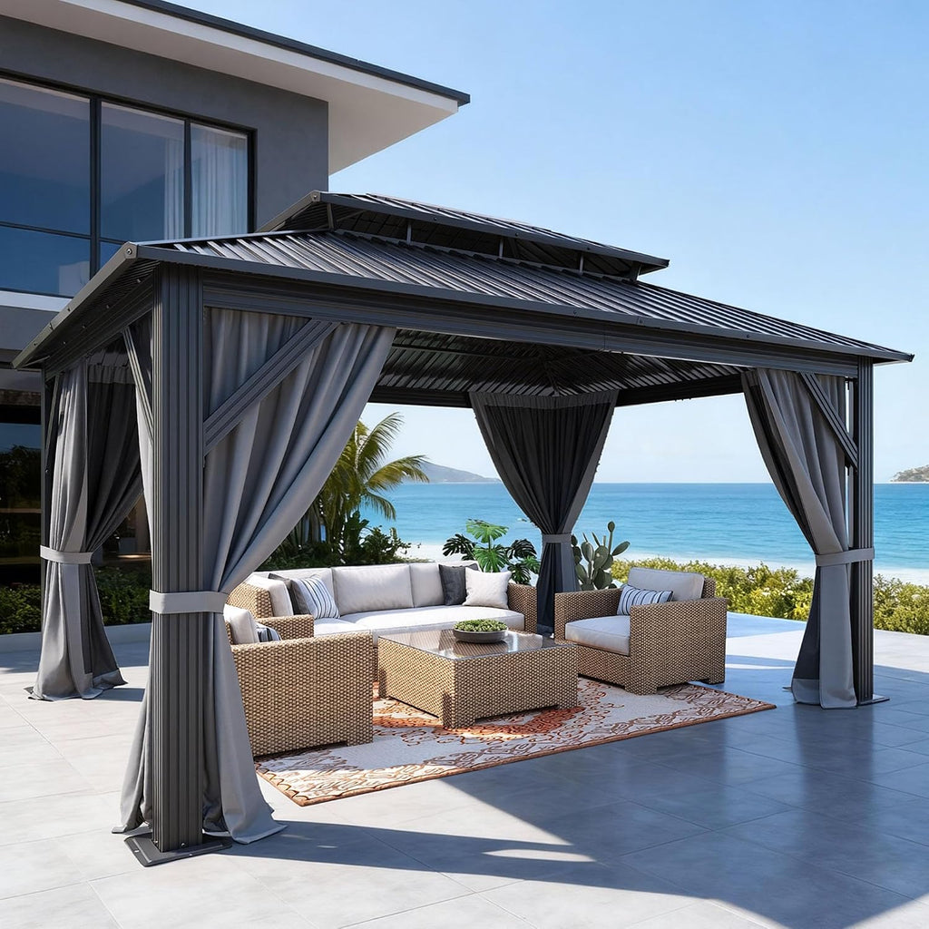 16X12Ft Metal Gazebo Hardtop Double Roof Canopy Outdoor Gazebo