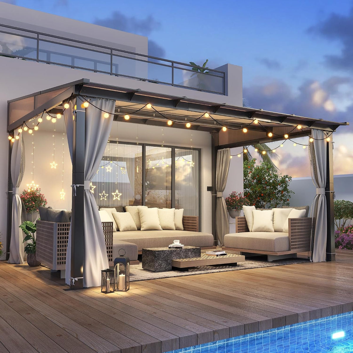 10' X 13' Outdoor Polycarbonate Lean to Gazebo Pergola