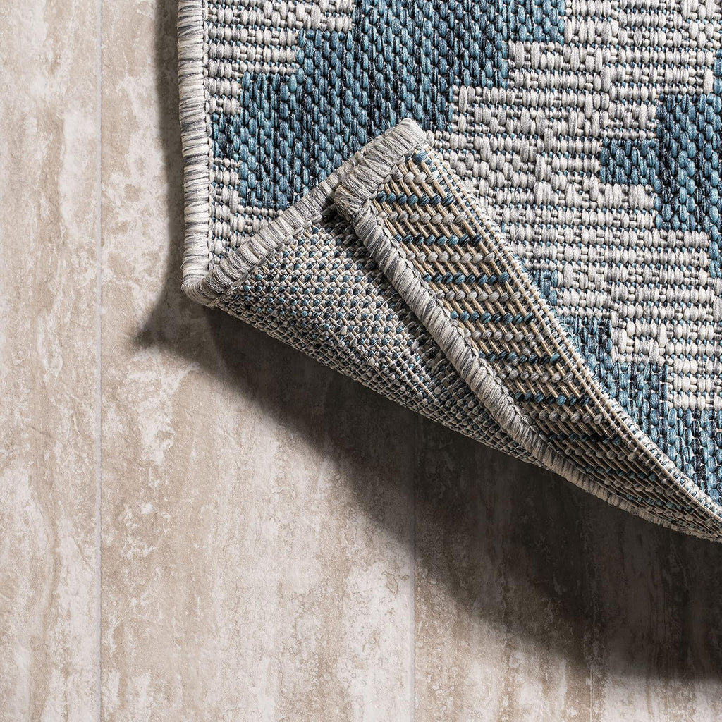 Diamond Tribal Indoor Outdoor Runner Rug 2X8 Blue/Gray, Sintra for Backyard, Patio, Porch, Easy-Cleaning, High Traffic, Pet-Friendly, Non-Shedding (SMB116A-28)