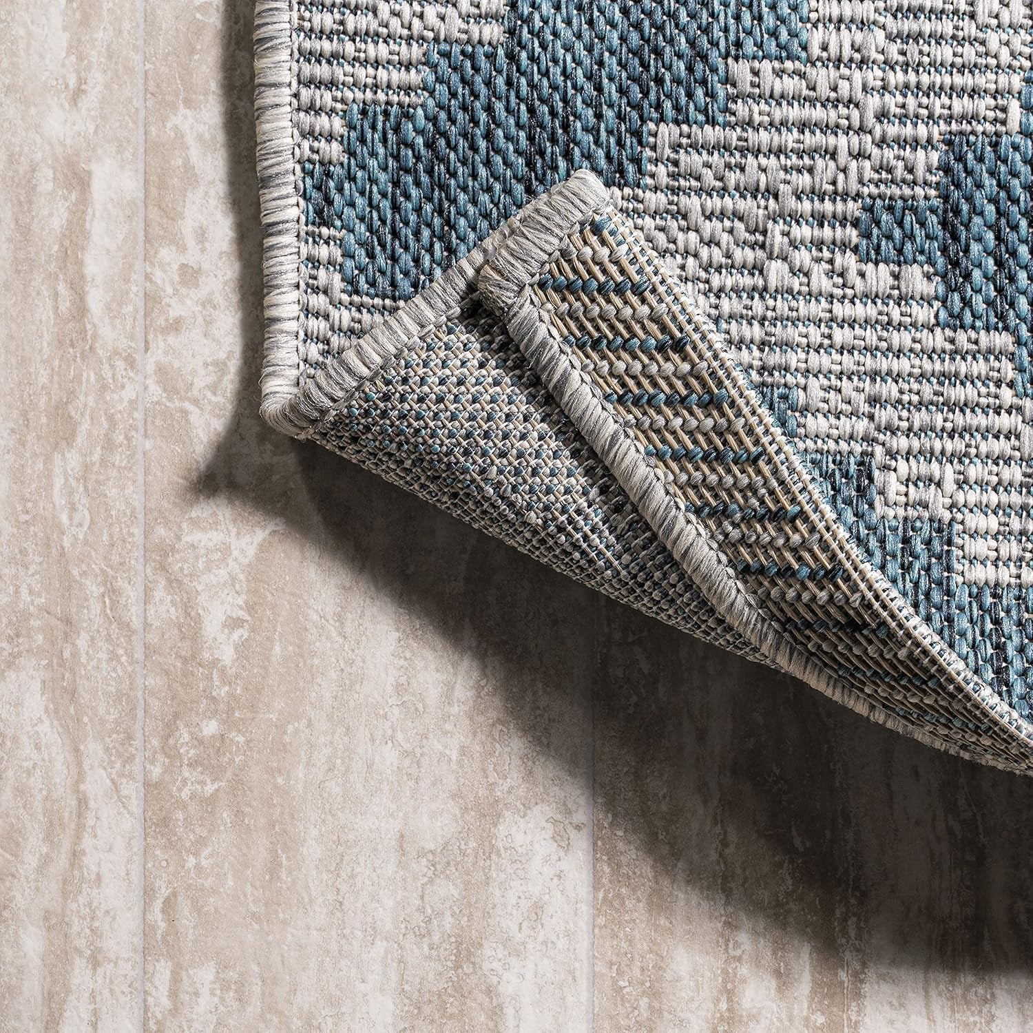 Diamond Tribal Indoor Outdoor Runner Rug 2X8 Blue/Gray, Sintra for Backyard, Patio, Porch, Easy-Cleaning, High Traffic, Pet-Friendly, Non-Shedding (SMB116A-28)