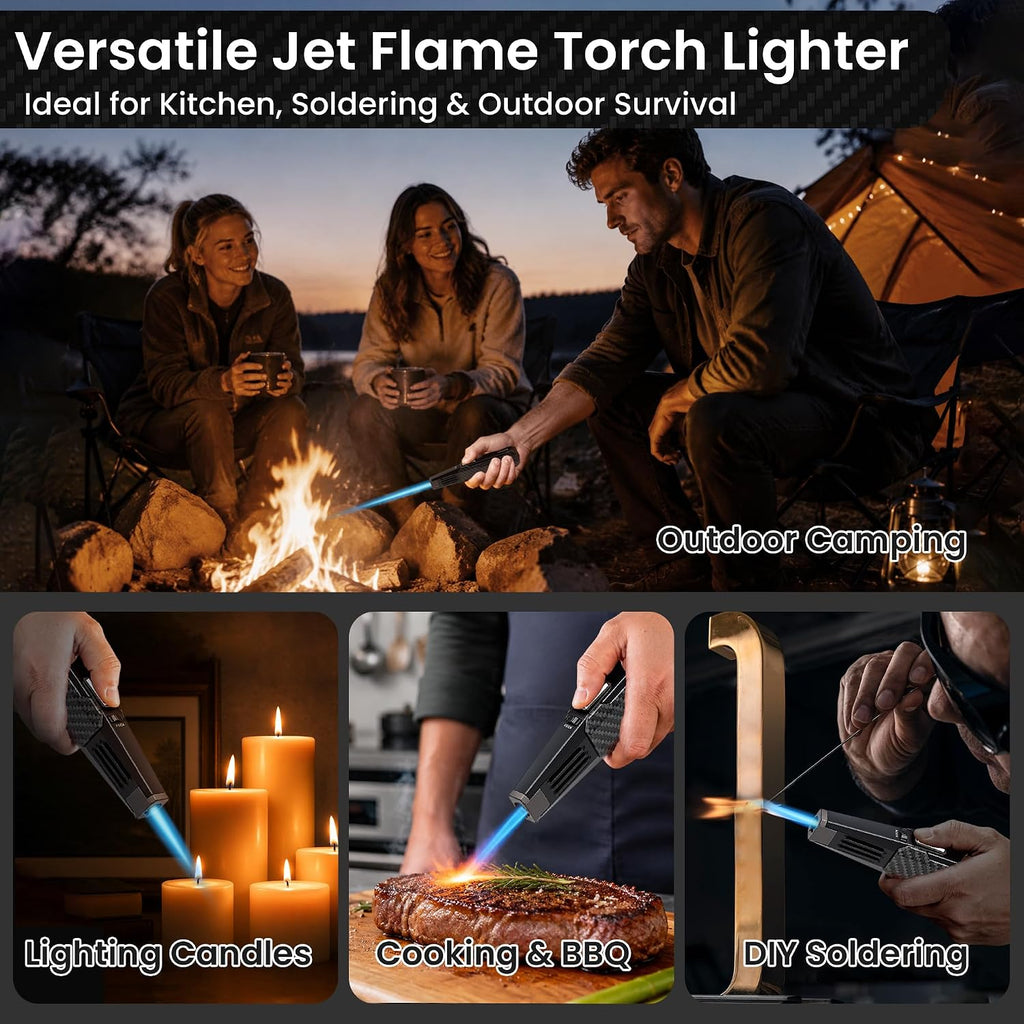 Butane Torch Lighter, Refillable Windproof Jet Flame, BBQ, Camp & Cooking