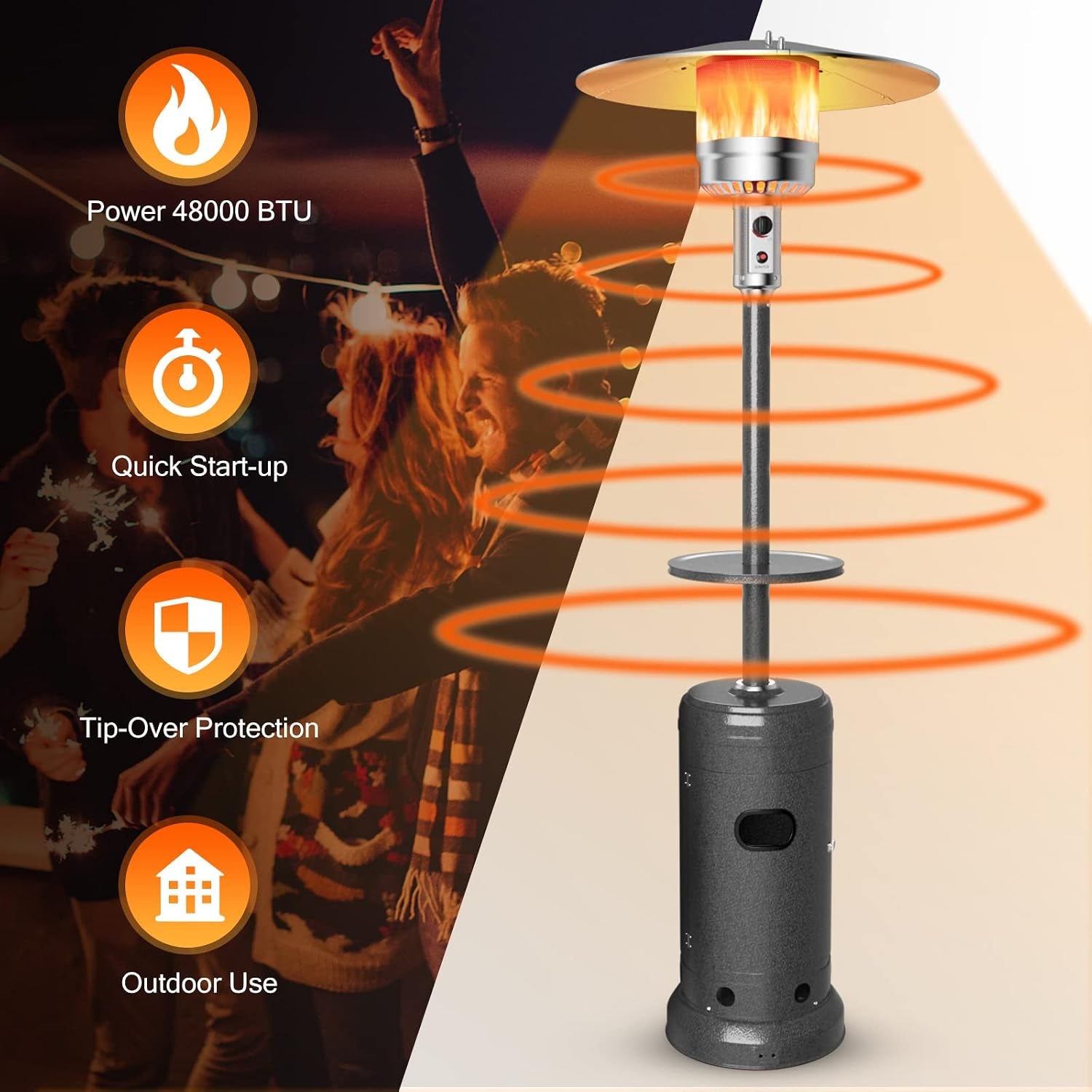 Outdoor Propane Heater, 50000 BTU Standing Gas Heater W/Shelf Tabletop & Wheels, Tip-Over Protection & Auto Shut Off, CSA Certified, Portable Patio Heaters for Home & Commercial Use (Grey)
