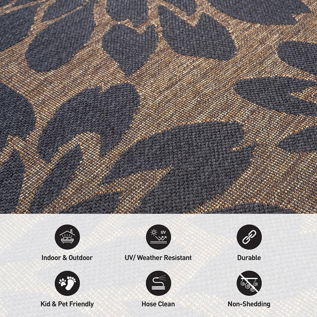 Transitional Indoor Outdoor Runner Rug Dark Gray/Natural 2'3" X 6'