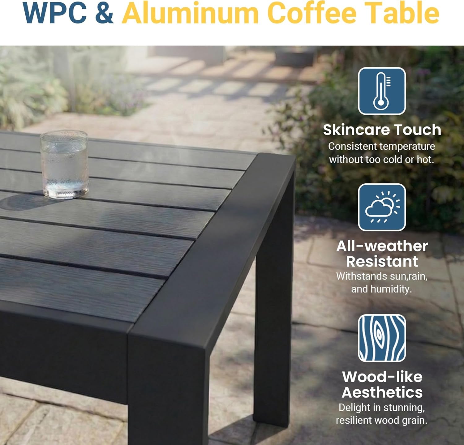 5 Pieces Aluminum Patio Furniture Set with Umbrella, All Weather Oversized Outdoor Furniture Set with Deep Seat and Back Cushion, Patio Conversation Sets with Wide Armrest, Blue & Navy