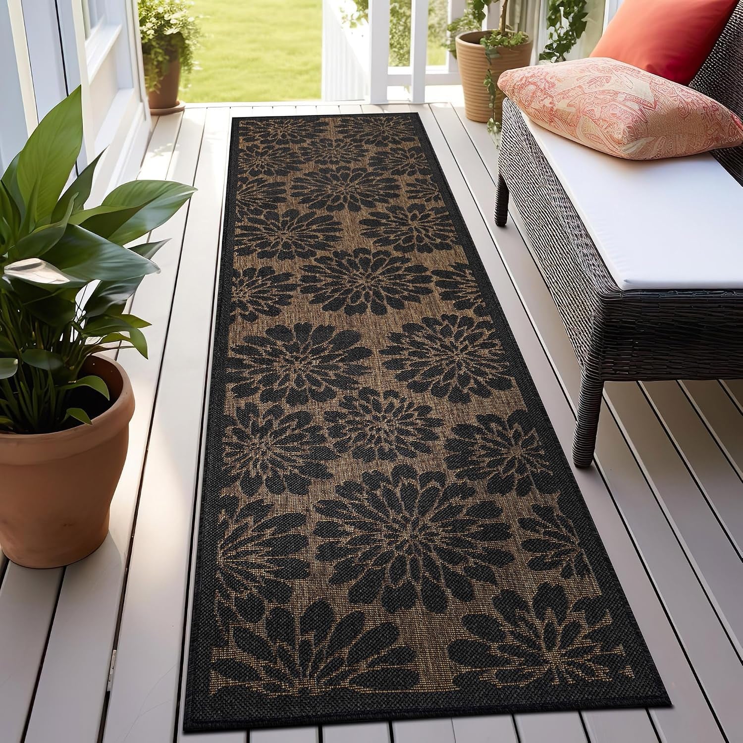Transitional Indoor Outdoor Runner Rug Dark Gray/Natural 2'3" X 6'