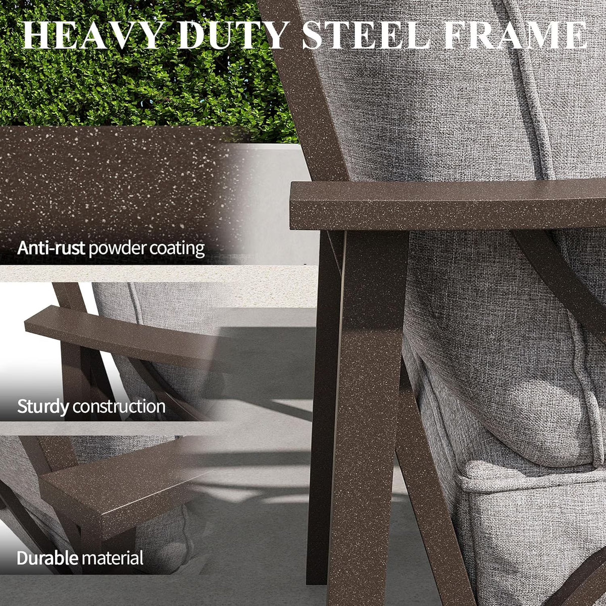 Outdoor Patio Furniture Set, 5 Piece Patio Conversation Set with Ottomans, Metal Furniture Set for Porch Backyard Garden, Grey
