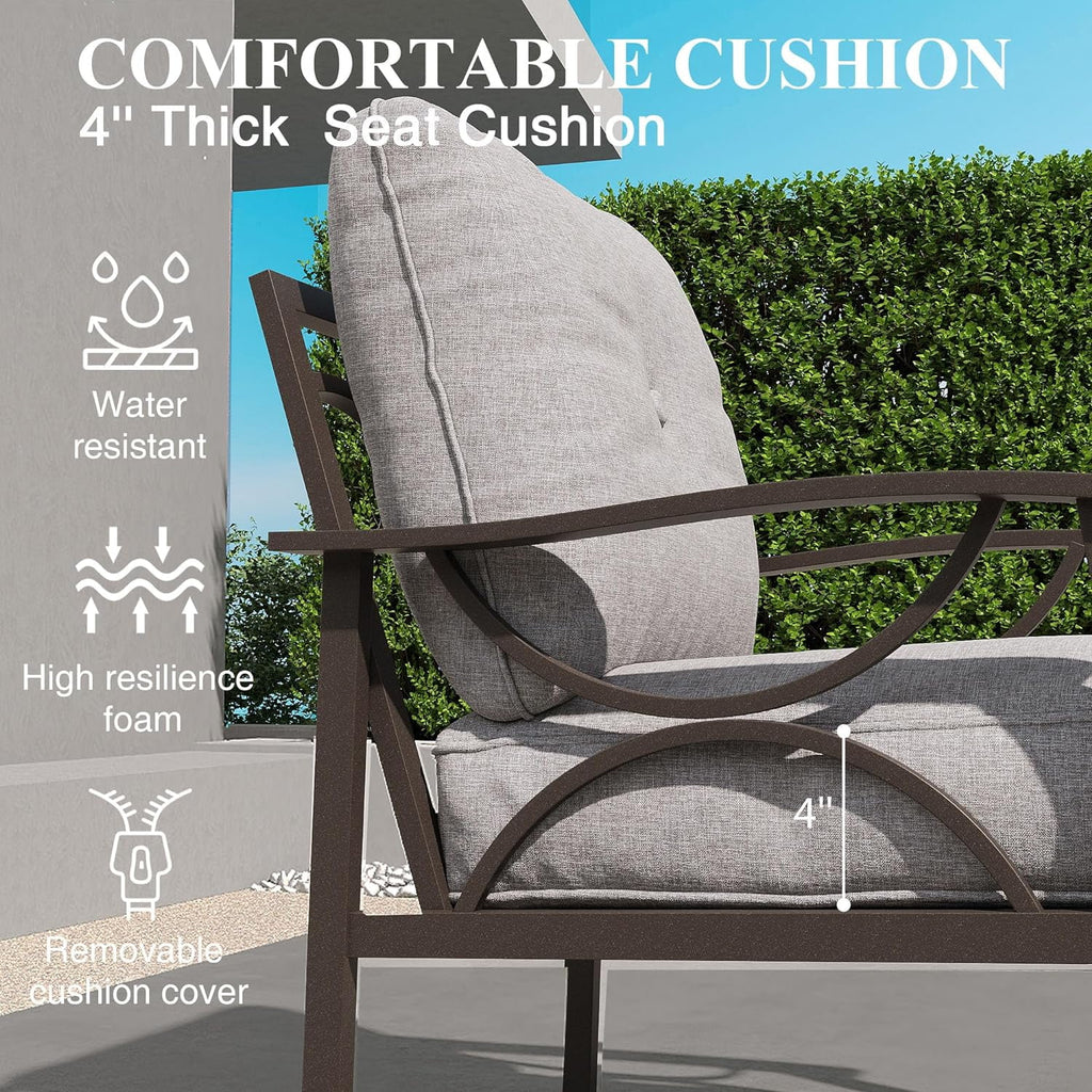 Outdoor Patio Furniture Set, 5 Piece Patio Conversation Set with Ottomans, Metal Furniture Set for Porch Backyard Garden, Grey