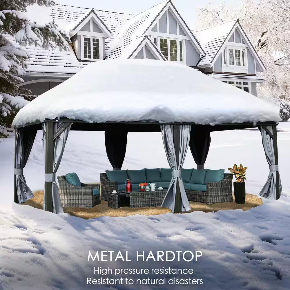 Alexander 12 Ft. X 18 Ft. Aluminum Gray Hardtop Gazebo with Galvanized Steel Roof Gray Color