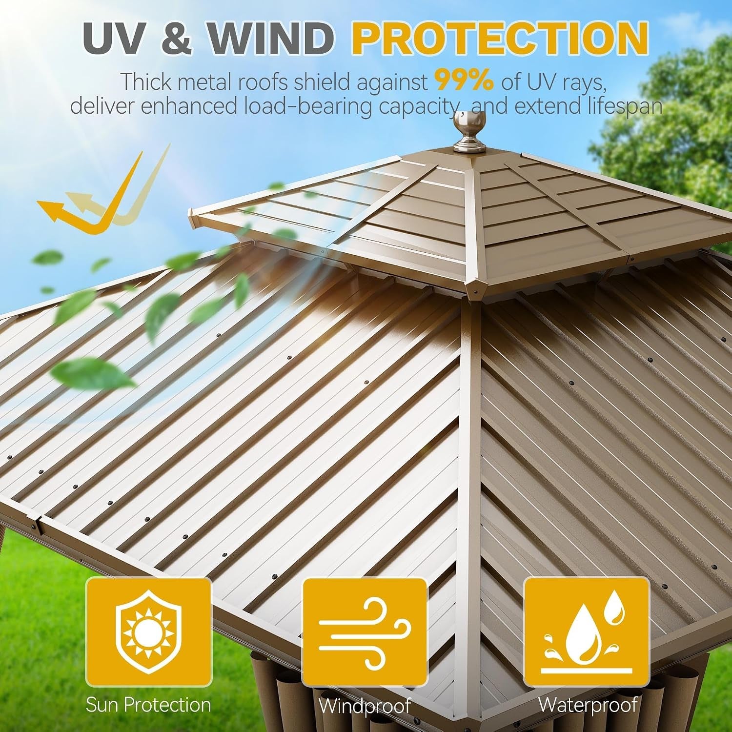 10X10Ft Aluminum Gazebo Hardtop Double Roof Canopy Outdoor Gazebo