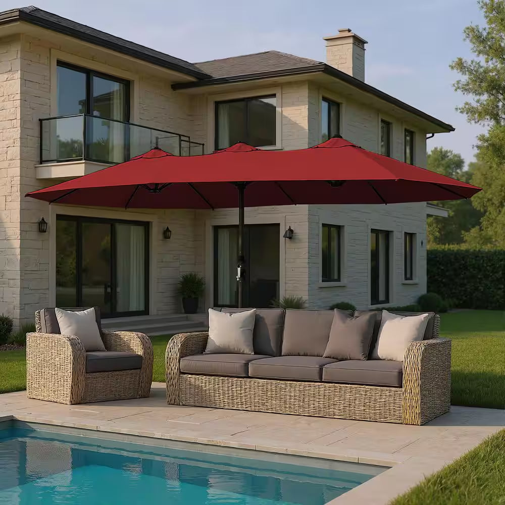 15 Ft. Market Patio Umbrella with Crank, UPF50+ Polyester Canopy and Weighted Base in Chili Red