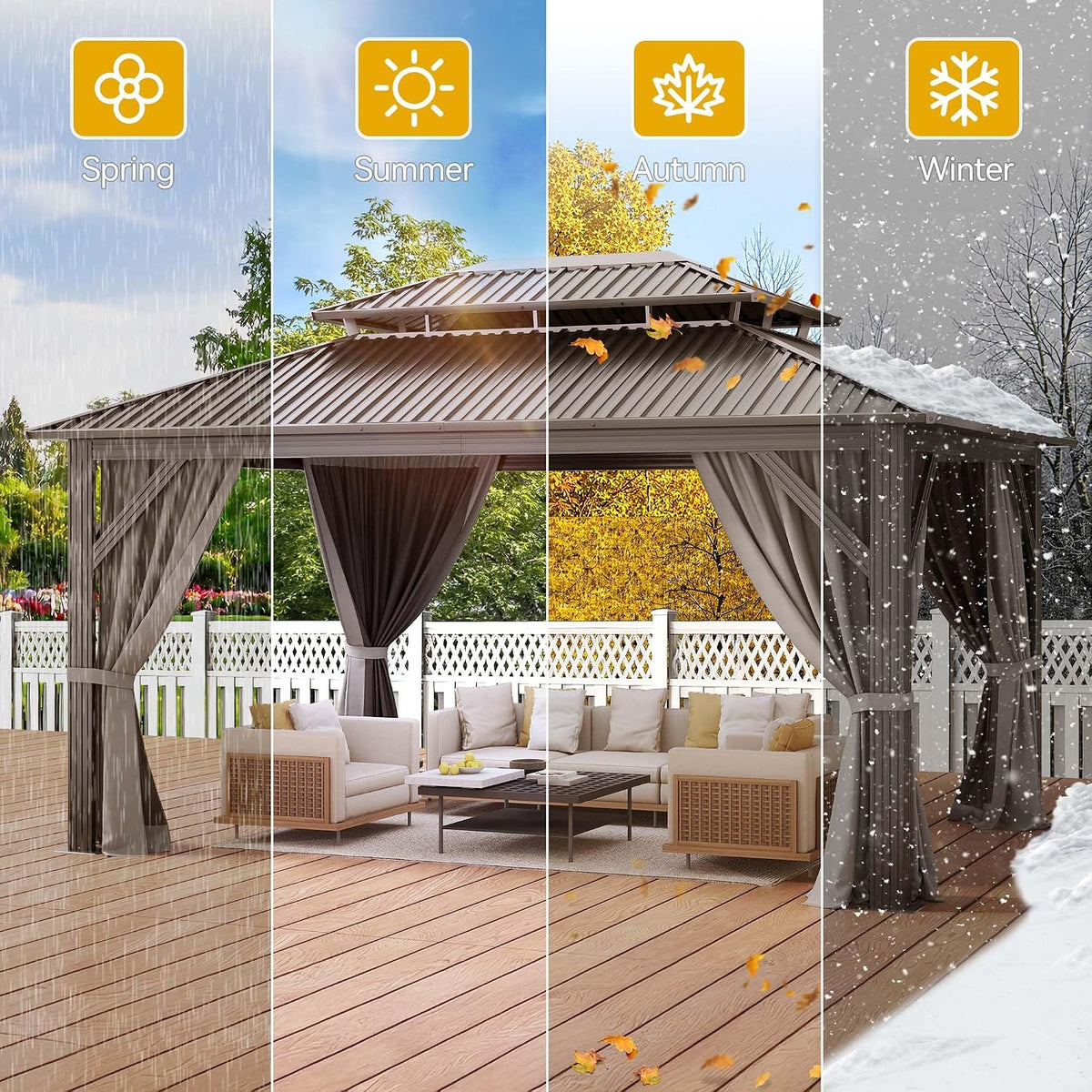 16X12Ft Metal Gazebo Hardtop Double Roof Canopy Outdoor Gazebo