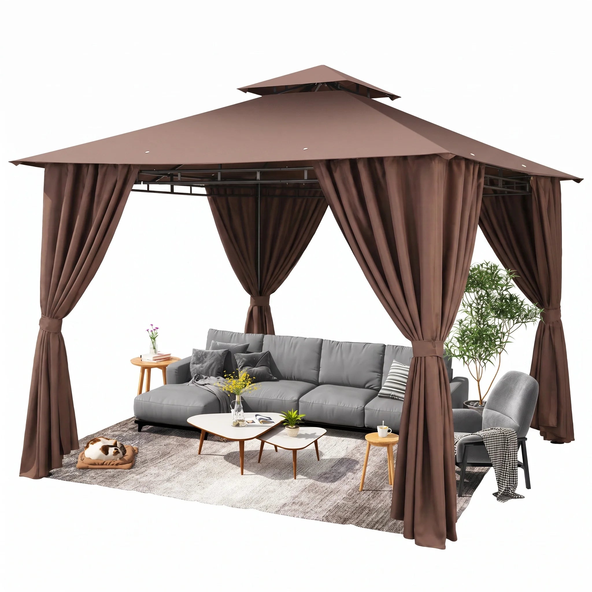 10'X10' Gazebo Canopy Tent, Assembled Style Wrought Iron Gazebo Tent with 4 Detachable Sidewalls, Rainproof & Sunproof Gazebo Canopy for Tailgate, Yard, Beach