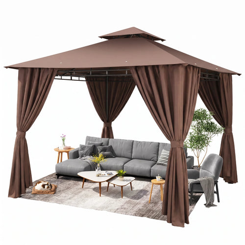 10'X10' Gazebo Canopy Tent, Assembled Style Wrought Iron Gazebo Tent with 4 Detachable Sidewalls, Rainproof & Sunproof Gazebo Canopy for Tailgate, Yard, Beach
