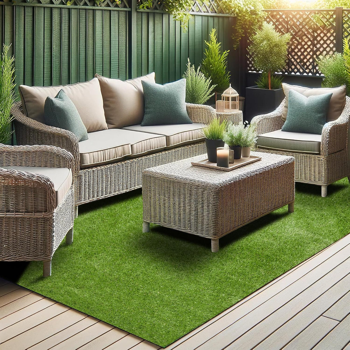Artificial Grass Outdoor Rug for All-Weather Use, Realistic Faux Turf with Drainage Holes, 6'6" X 10'