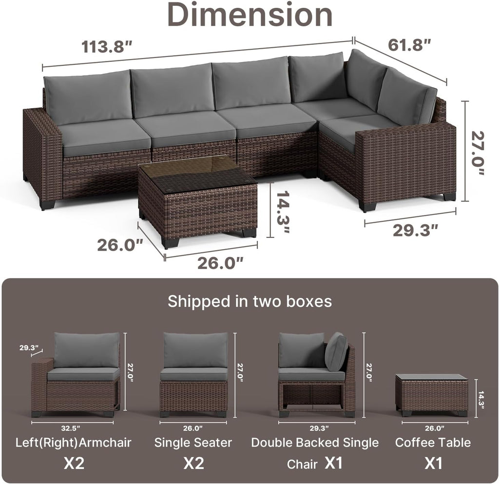 6-Piece Outdoor Patio Furniture Set, PE Wicker Rattan Sectional Sofa