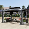 10X12Ft Hardtop Gazebo Double Roof with Nettings and Curtains
