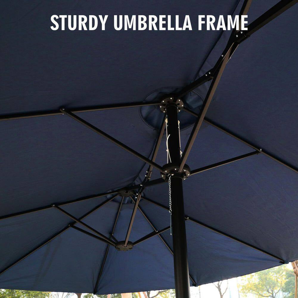 15 Ft. Market Patio Umbrella with Crank, UPF50+ Polyester Canopy and Weighted Base in Navy Blue